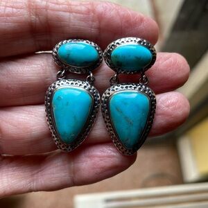 Authentic turquoise and sterling silver 925 earrings made in Thailand.